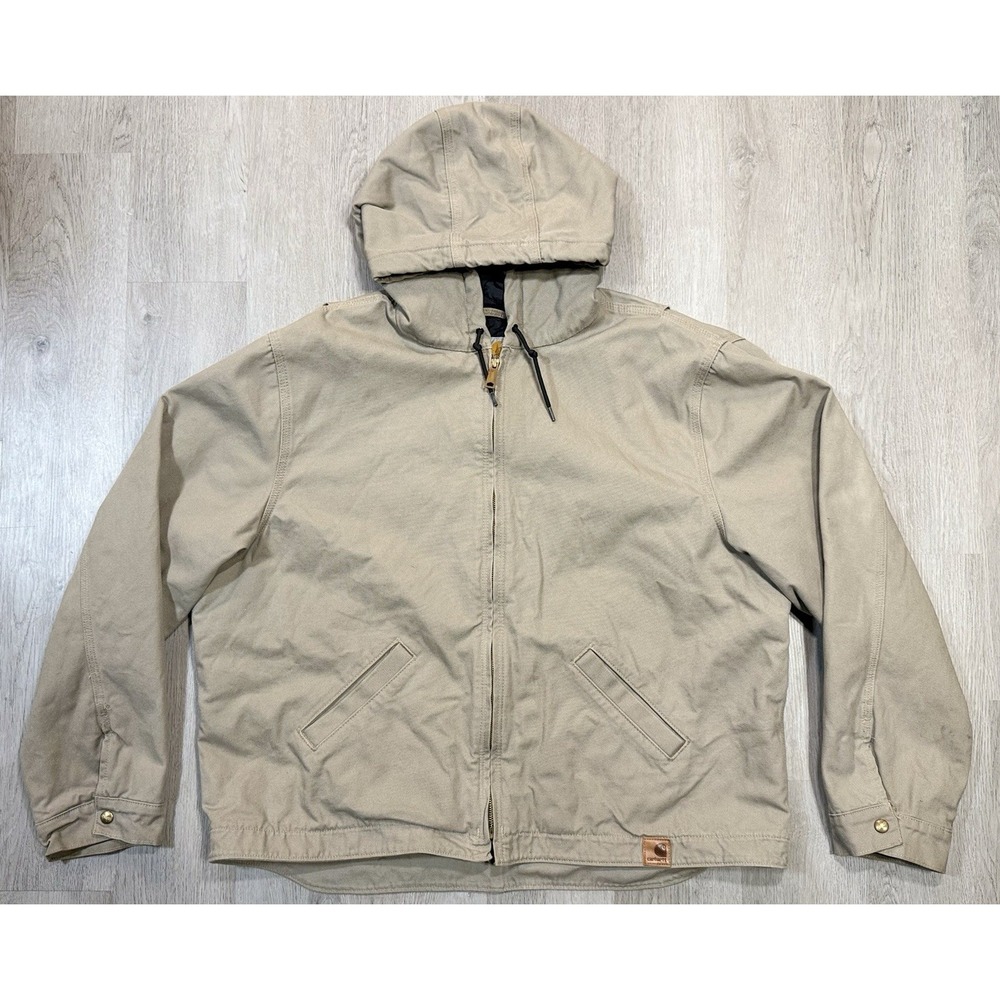 Carhartt Washed Duck Jacket Mens Size 2XL Nylon Quilt Lined 100733 251 Beige
